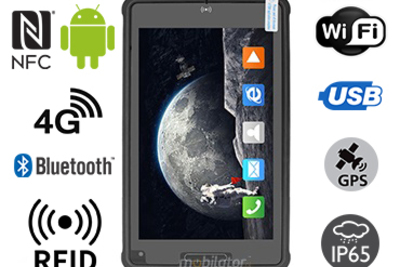 MobiPAD 8TS-5A - Odporny tablet pancerny z UHF RFID (3-4m), NFC, wysokiej precyzji GPS, Android 11, ekran Full HD 1920x1200, norma IP65, procesor 8-rdzeniowy 2.0GHz, LTE, WiFi, wytrzymały tablet dla geodetów i magazynów