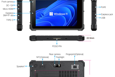 Mobipad 08DS-RTYF (i7) v.7 - tablet IP67 z Intel i7, Windows 11, 16GB RAM, 256GB, 5G, NFC, skanerem kodów 2D i czytnikiem lini papilarnych - profesjonalny sprzęt stworzony do zadań specjalnych