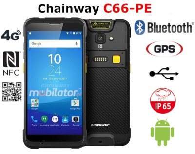  Przemysłowy terminal danych ze skanerem 2D Honeywell N6603, 3GB RAM i 32GB ROM, modułem NFC i GPS   Chainway C66-PE