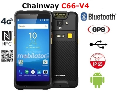  terminal danych Mobilny kolektor  IP65, 13Mpx kamera, Bluetooth 4.2, GPS, ze skanerem kodów kreskowych 2D  Chainway C66-V4