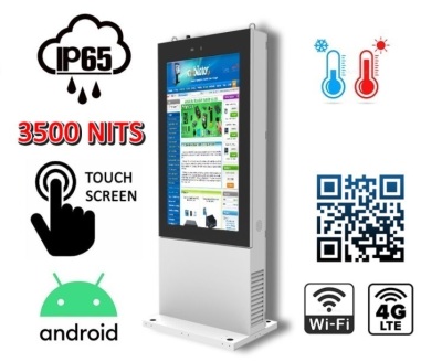 totem wolnostojący dobrej jakości infokiosk multimedialny NoMobi Trex 86 cali ze skanerem kodów kreskowych QR