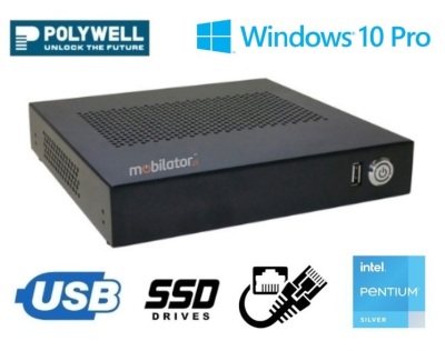 Wytrzymały energooszczędny miniPC który spełnia najwyższe normy odporności Polywell-J5040AEL2 Pentium z zainstalowanym Windows 10 Pro