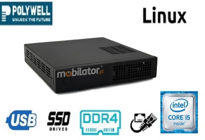 Polywell-HM170L4 i5v.1 - MiniPC dla przemysłu w odpornej metalowej obudowie, wyposażony w nowoczesny dysk SSD; z wydajnym procesorem Intel Core i3, czterema portami LAN, HDMi, DP I VGA