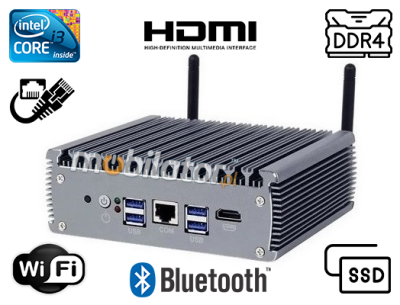 Mały wzmocniony przemysłowy komputer niewielkich wymiarów Przystosowany do przemysłu i biura MiniPC  8GB RAM, 128GB SSD, 6*LAN yBOX-X56