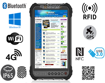 MobiPAD 9TS-J - Przemysłowy tablet z ekranem 1000 nits, Intel Celeron N4500, 4GB RAM, 64GB ROM, WiFi, Bluetooth, ekranem 8 cali 1920x1200, Windows 10, UHF RFID (3-4m), NFC, GPS o wysokiej precyzji, Skanerem 2D Newland N1, czytnikiem linii papilarnych