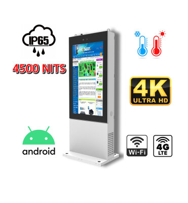 Totem zewnętrzny informacyjno -reklamowy Gablota zewnętrzna odporna na deszcz i mróz Infokiosk z normą odporności IP65  NoMobi Trex Hi55