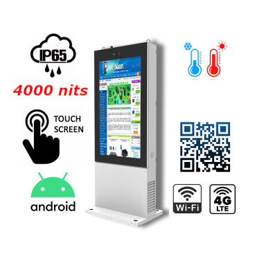 totem reklamowy odporny na skrajne warunki atmosferyczne totem zewnętrzny przemysłowy z ekranem LCD Wodoszczelny kiosk reklamowy  NoMobi Trex Hi75