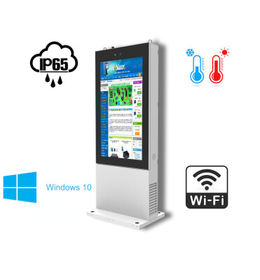 Totem zewnętrzny informacyjno -reklamowy Gablota zewnętrzna odporna na deszcz i mróz Infokiosk z normą odporności IP65  NoMobi Trex Hi43W