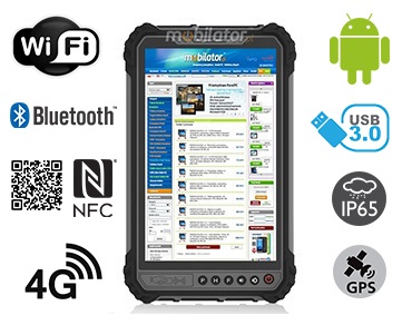 MobiPAD 9TS-5A - pancerny tablet przemysłowy z wbudowanym skanerem 2D Newland N1, NFC, ekran 8 cali, 400 nits, Android 11, odporny na niskie i wysokie temperatury, 8-rdzeniowy procesor 2.0GHz, 4GB RAM, 64GB ROM, IP65, WiFi, Bluetooth, 4G LTE