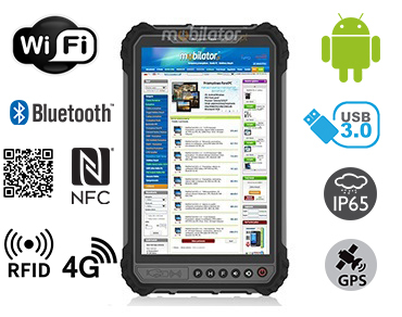 MobiPAD 9TS-5A - wodoodporny tablet do zastosowań przemysłowych z UHF RFID (3-4m), ekranem 8 cali, 400 nits, Android 11, wysokiej precyzji GPS, 8-rdzeniowy procesor, 4GB RAM, 64GB ROM, odporny na ekstremalne warunki, IP65