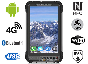 MobiPAD 9TS-6A - Wytrzymały tablet roboczy z Androidem 11, 8-calowy ekran dotykowy 1280x800, jasność 1000 nits, NFC, 4GB RAM, 64GB ROM, procesor 8x2.0GHz, LTE 4G, Bluetooth, WiFi, kamery 5mpx/21mpx, GPS, pojemna bateria 10000mAh