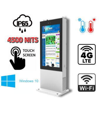 Wandaloodporny totem zewnętrzny panel reklamowy pracujący w niskich i wysokich temperaturach Infokiosk z normą odporności IP NoMobi Trex Hi55W