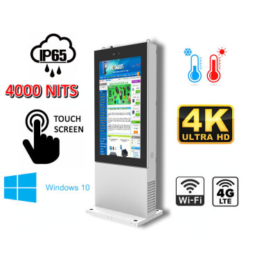 totem zewnętrzny Odporny wyświetlacz reklamowy Totem zewnętrzny o wzmocnionej konstrukcji  75-calowym wyświetlaczem NoMobi Trex Hi75W