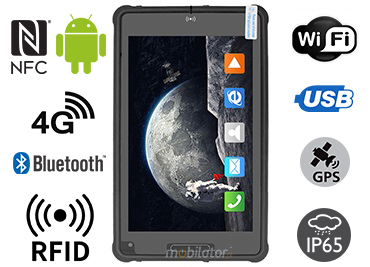 MobiPAD 8TS-5A - Odporny tablet pancerny z UHF RFID (3-4m), NFC, wysokiej precyzji GPS, Android 11, ekran Full HD 1920x1200, norma IP65, procesor 8-rdzeniowy 2.0GHz, LTE, WiFi, wytrzymały tablet dla geodetów i magazynów