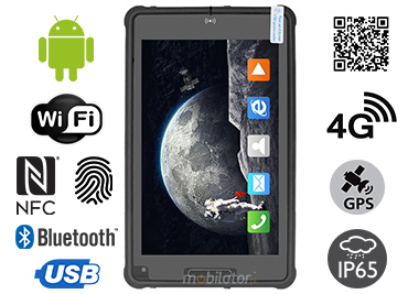 MobiPAD 8TS-5A - Przemysłowy pancerny tablet z Android 11, ekranem 8 cali 1920x1200, NFC, wysokiej precyzji GPS, skanerem 2D Newland N1, procesorem 8x2.0GHz, 6GB RAM, 128GB ROM, norma IP65, odporny na upadki