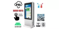 totem wolnostojący z czytnikiem kodów kreskowych i QR NoMobi Trex 75 cali infokiosk zewnętrzny monitor dotykowy totem informacyjny