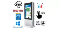 nowoczesny kiosk multimedialny totem LCD NoMobi Trex 86W gablota reklamowa