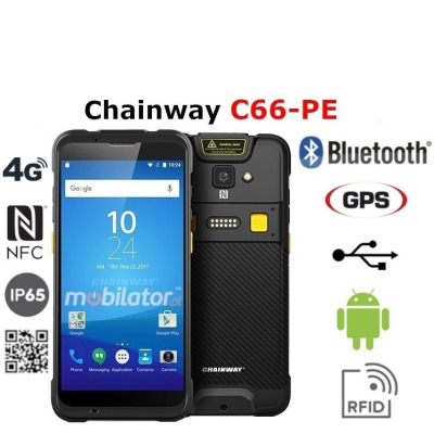  Kolektor danych dla hurtowni z normą odporności IP65, 3GB RAM i 32GB ROM, skanerem UHF RFID oraz czytnikiem kodów 2D  Chainway C66-PE