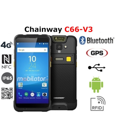 Mobilny kolektor  Wielofunkcyjny 5.5 calowy Wytrzymały energooszczędny ze  skanerami UHF RFID i kodów kreskowych 2D Chainway C66-V3 