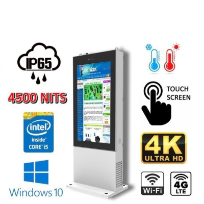 NoMobi Trex 65W v.15.1 - przemysłowy zewnętrzny totem (IP65) - interaktywny, dotykowy wyświetlacz o przekatnej 65 cali, rozdzielczość 4K (o dużej jasności 4500 nits), łączność 4G GSM, alarm i dostawa lotnicza (ok. 14 dni)