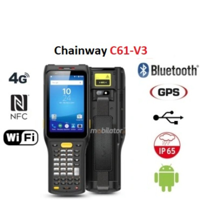 Przenośny skaner kodów kolektor danych z modułem NFC, z normą odporno ści IP65, pamięcią 3GB ROM  o wzmocnionej konstrukcji  Chainway C61