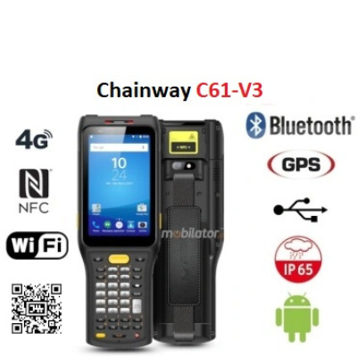 Mały terminal danych dla hurtowni z ekranem 4 cale, IP65, 13Mpx kamera Odporny na pył i wodę  Chainway C61-V3