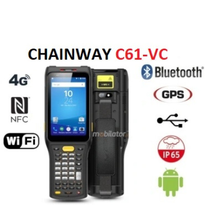 Czytnik  Mobilny kolektor  Przenośny skaner kodów  dla hurtowni z ekranem 4 cale, IP65, 13Mpx kamera Chainway C61-VC