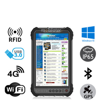 MobiPAD 9TS-J - pancerny tablet przemysłowy z UHF RFID 3-4 metry, procesor Intel Celeron N4500 2x2.8GHz, Windows 10, 8 calowy ekran dotykowy, 4GB RAM, 64GB ROM, IP65, odporny na upadki z 1,2 metra, wodoodporny i odporny na niskie oraz wysokie tempera