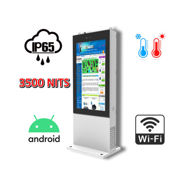 Totem zewnętrzny informacyjno -reklamowy Gablota zewnętrzna odporna na deszcz i mróz Infokiosk z normą odporności IP65  NoMobi Trex Hi55