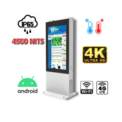 Totem zewnętrzny informacyjno -reklamowy Gablota zewnętrzna odporna na deszcz i mróz Infokiosk z normą odporności IP65  NoMobi Trex Hi55