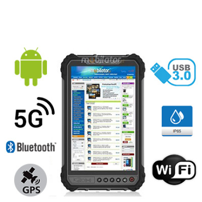 MobiPAD TS9T - wzmocniony tablet przemysłowy z normą IP65, pancerny, wodoodporny, pyłoodporny, wstrząsoodporny, 8GB RAM, 256GB ROM, 8-rdzeniowy procesor, Android 10, 8 cali, 1920x1200, 5G, 4G LTE, Bluetooth 5.0, GPS, wytrzymały tablet do przemysłu