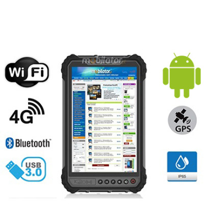 MobiPAD 9TS-5A - wytrzymały tablet przemysłowy, ekran 8 cali, 400 nits, Android 11, czytnik linii papilarnych, procesor 8x2.0GHz, 4GB RAM, 64GB ROM, odporny na wstrząsy i wodę, IP65, WiFi, Bluetooth, GPS, 4G LTE