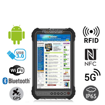 MobiPAD TS9T - wytrzymały tablet roboczy z NFC, funkcją UHF RFID (3-4m) i czytnikiem linii papilarnych, norma IP65, wodoodporny i pyłoodporny, 8GB RAM, 256GB ROM, 8-rdzeniowy procesor, Android 10, wyświetlacz 8 cali 1920x1200, 5G, 4G LTE