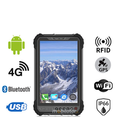 MobiPAD 9TS-6A - Industrial tablet z UHF RFID (3-4m), Android 11, odporny na pył i wodę IP66, 8-calowy ekran dotykowy, 1280x800, 1000 nits, 4GB RAM, LTE 4G, WiFi, Bluetooth, 8-rdzeniowy procesor, bateria 10000mAh
