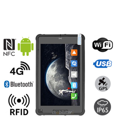 MobiPAD 8TS-5A - Odporny tablet pancerny z UHF RFID (3-4m), NFC, wysokiej precyzji GPS, Android 11, ekran Full HD 1920x1200, norma IP65, procesor 8-rdzeniowy 2.0GHz, LTE, WiFi, wytrzymały tablet dla geodetów i magazynów