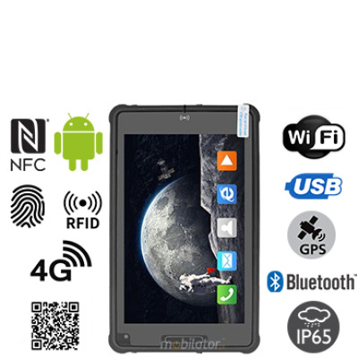 MobiPAD 8TS-5A - Wytrzymały tablet mobilny z NFC, UHF RFID (3-4m), wysokiej precyzji GPS, ekran dotykowy 8 cali, Android 11, LTE, WiFi, Bluetooth, norma IP65, odporny na upadki, pancerny tablet do magazynów i pracy w terenie