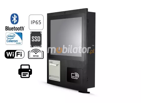 Reinforced Capacitive Industrial Panel PC with thermal printer, reader RFID HF, scanner 2D and  QR -  MobiBOX J1900 19 v.HF+2D