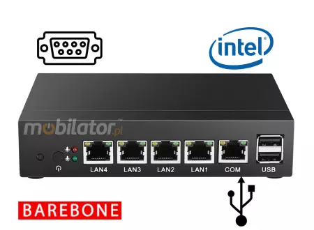 Mały Wzmocniony Bezwentylatorowy Komputer Przemysłowy z 4-ema kartami sieciowymi LAN - MiniPC yBOX - X33 (4 LAN) - J1900 Barebone