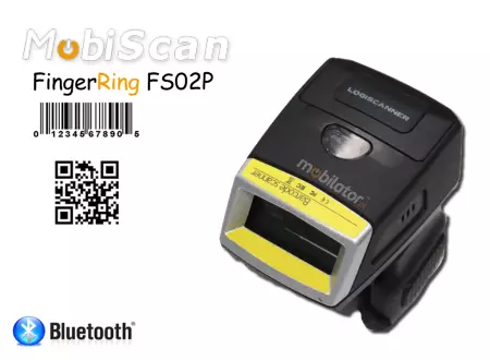 FingerRing FS02P v.0.2 - wytrzymały na upadki, wodoodporny mini skaner kodów kreskowych 2D/1D z normą IP65 - w formie pierścionka (USB, Bluetooth)