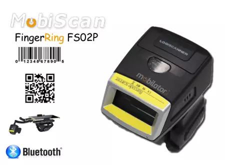 FingerRing FS02P + Uchwyt na nadgarstek (Watch armband) - wytrzymały na upadek, wodoodporny mini skaner kodów kreskowych 2D/1D z normą IP65 - w formie pierścionka (USB, Bluetooth)