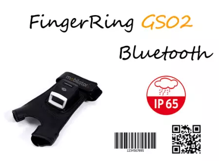 FingerRing GS02 v.1 - mini skaner 2D/1D (EM3396) + uchwyt w formie rekawicy - czytnik wytrzymały na upadki, wodoodporny wzmocniony mini skaner kodów kreskowych 2D z normą IP65 (USB, Bluetooth)