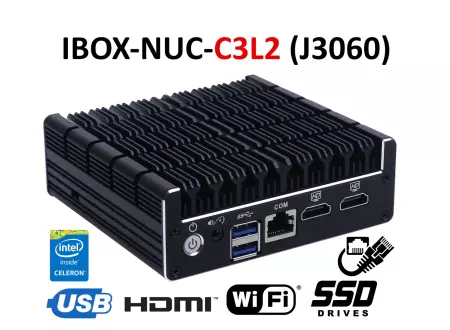 IBOX-NUC-C3L2 (J3060) v.2 - Mini industrial computer with fanless casing (2x LAN + WiFi module)