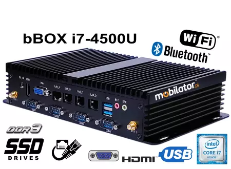 bBOX i7-4500U v.4 - Industrial computer with four LAN network cards and six COM ports