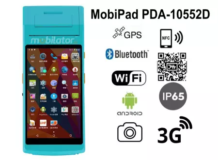 MobiPad PDA-10551D - Resistant (IP65) industrial data collector with RFID, WiFi, Bluetooth, 1D code scanner and built-in thermal printer (58 mm)