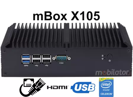mBox X105 v.1 - Industrial Mini Computer with Intel Celeron 3855U Processor - M.2 disk - USB 3.0, 2x HDMI