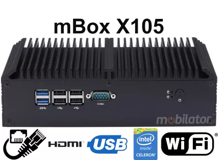 mBox X105 v.2 - Industrial Mini Computer with Intel Celeron 3855U Processor - M.2 disk - USB 3.0, 2x HDMI and WiFi