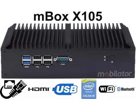 mBox X105 v.5 - Mini PC z dyskiem HDD o pojemności 500GB z Wifi + Bluetooth, z 4-roma portami USB 3.0 (6x RS-232)