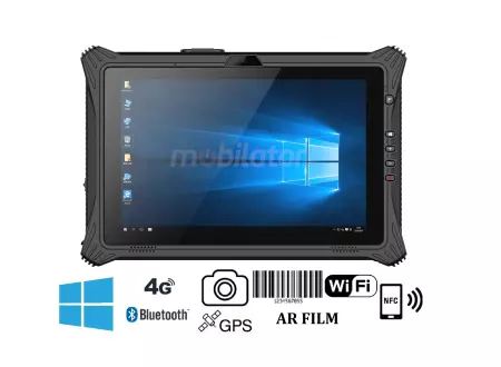 Emdoor I10U v.13 - Drop-proof 10.1 inch tablet with Windows 10 Home, 1D MOTO code reader, NFC, 4G, 8GB RAM and 128GB ROM, Bluetooth 4.2 