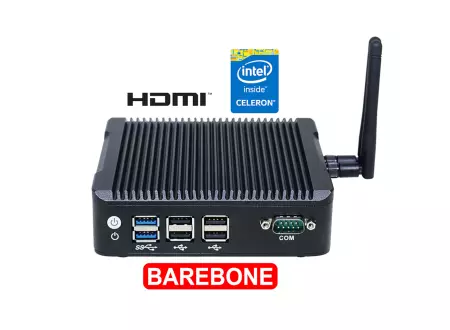 IBOX N5 v.1 - Sturdy miniPC with Intel Celeron quad-core processor, 4x USB 2.0, 2x USB 3.0, 1x RS232 and 2x RJ-45 LAN connectors