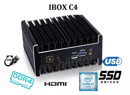 IBOX C4 v.5 - Rugged miniPC with Intel Core i3 processor, 16GB RAM, WiFi and 512GB SSD M.2 disk, USB, RJ-45, BT, Audio and mini DP connectors 